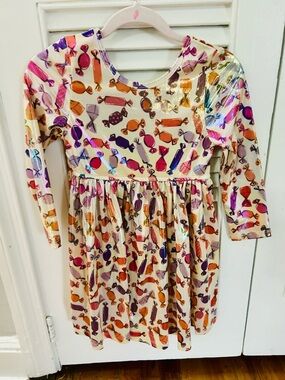 Pink Chicken Candy Print Long Sleeve Dress - White & Multicolor